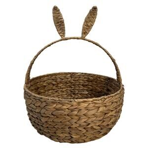 Woven Bunny Ear Basket Natural Seagrass Easter Decor 13” Rustic Farmhouse